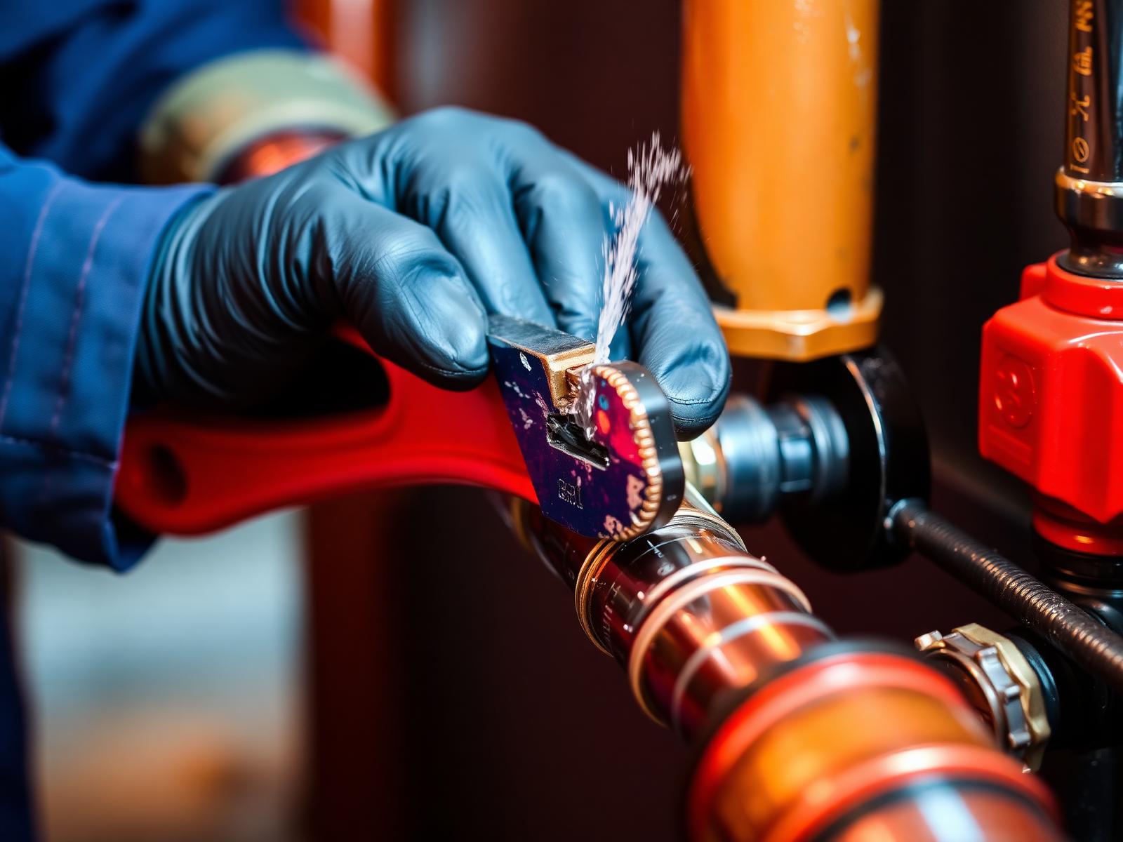 Emergency plumber repairing burst pipe in Rochdale